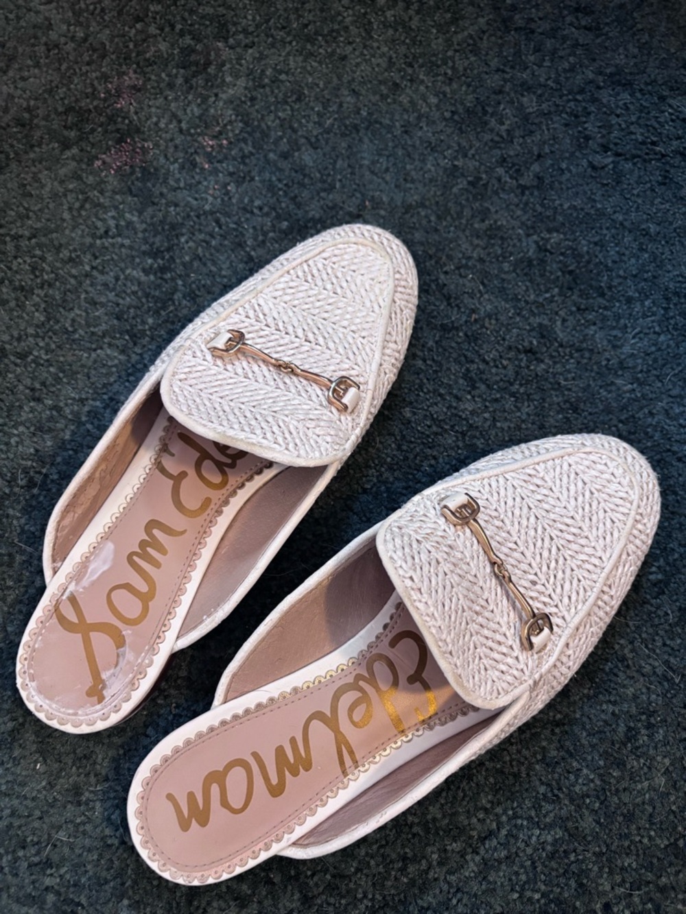 Sam Edelman Ivory Woven Horsebit Backless Mules